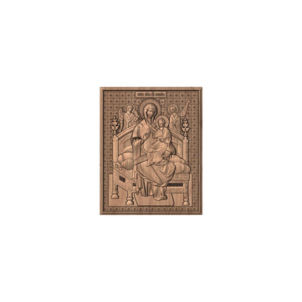 Icoană sculptată în lemn masiv de stejar – Maica Domnului și Iisus Hristos – 30 x 24 cm
