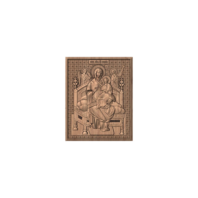 Icoană sculptată în lemn masiv de stejar – Maica Domnului și Iisus Hristos – 30 x 24 cm