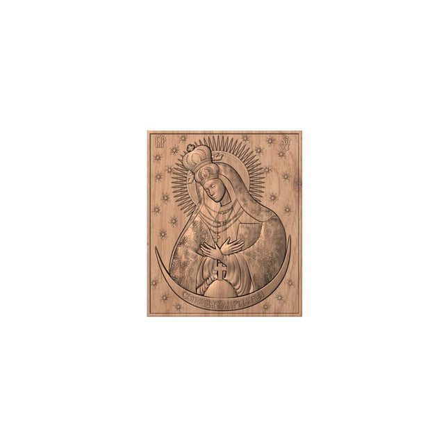 Icoană sculptată în lemn masiv de stejar – Maica Domnului – 30 x 25 cm