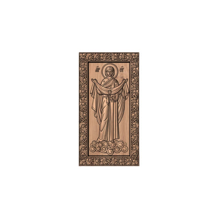 Icoană sculptată în lemn masiv de stejar – Maica Domnului – 30 x 16 cm