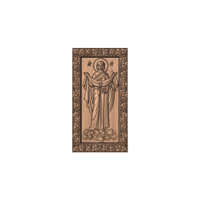Icoană sculptată în lemn masiv de stejar – Maica Domnului – 30 x 16 cm