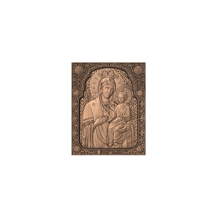 Icoană sculptată în lemn masiv de stejar – Maica Domnului și Iisus Hristos – 30 x 24 cm