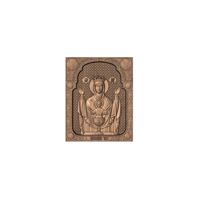 Icoană sculptată în lemn masiv de stejar – Maica Domnului și Iisus Hristos – 30 x 24 cm