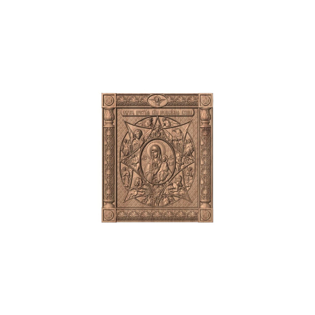 Icoană sculptată în lemn masiv de stejar – Maica Domnului și Iisus Hristos – 29 x 25 cm