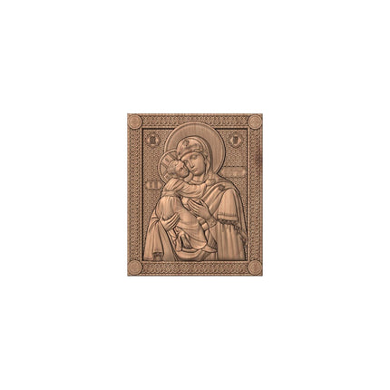 Icoană sculptată în lemn masiv de stejar – Maica Domnului și Iisus Hristos – 30 x 25 cm