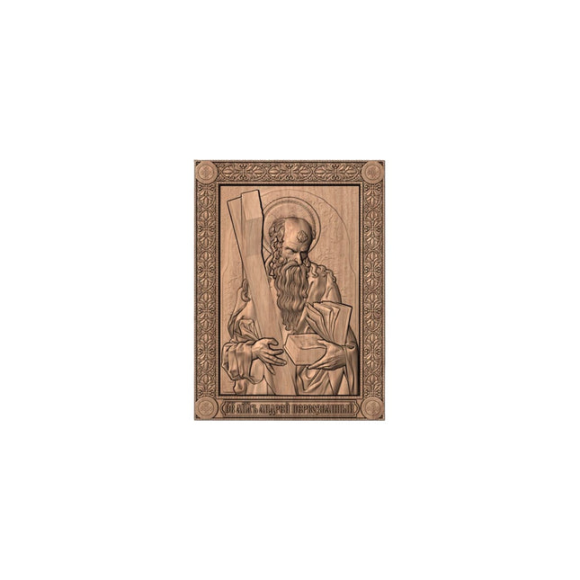 Icoană sculptată în lemn masiv de stejar – Sfântul Ap. Andrei – 30 x 22 cm