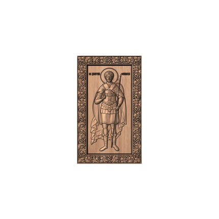 Icoană sculptată în lemn masiv de stejar – Sfântul Dimitrie izvorâtorul de mir – 30 x 18 cm