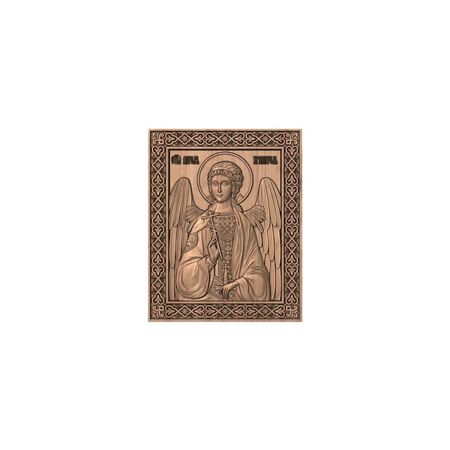 Icoană sculptată în lemn masiv de stejar – Sfântul Înger – 30 x 24 cm