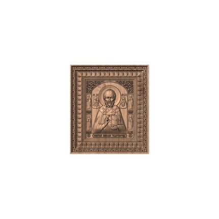 Icoană sculptată în lemn masiv de stejar – Sfântul Ierarh Nicolae – 30 x 26 cm