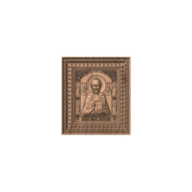 Icoană sculptată în lemn masiv de stejar – Sfântul Ierarh Nicolae – 30 x 26 cm
