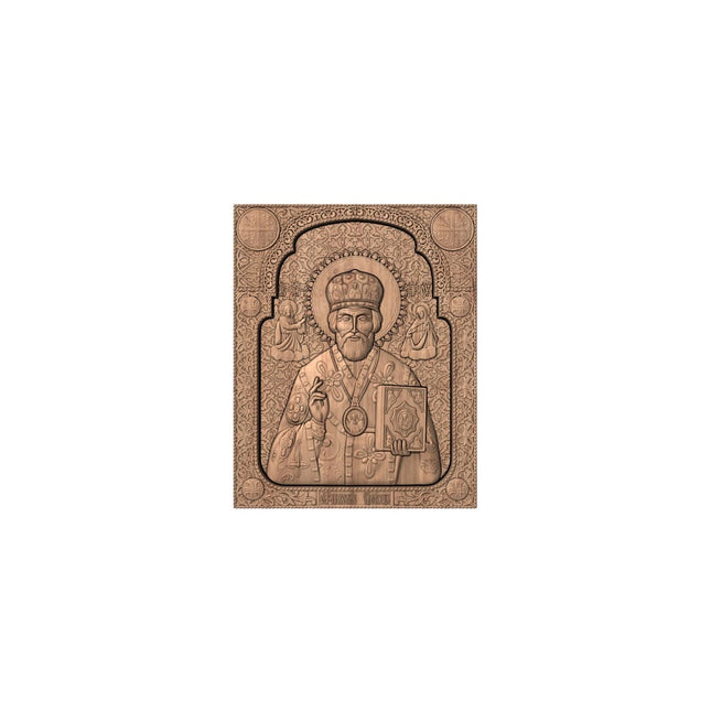 Icoană sculptată în lemn masiv de stejar – Sfântul Ierarh Nicolae – 30 x 24 cm