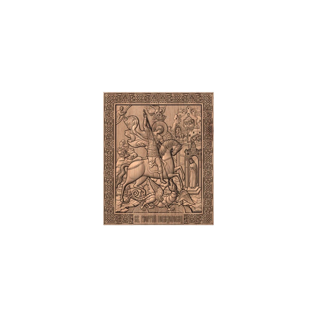 Icoană sculptată în lemn masiv de stejar – Sfântul M. Mc. Gheorghe – 30 x 25 cm