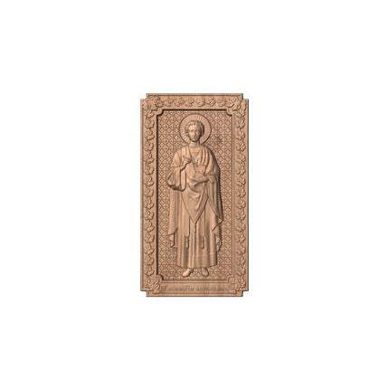 Icoană sculptată în lemn masiv de stejar – Sfântul M. Mc. Pantelimon – 30 x 16 cm