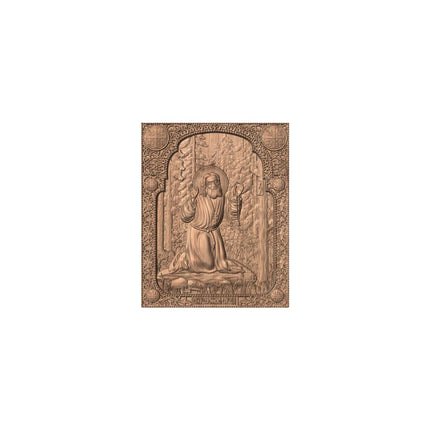 Icoană sculptată în lemn masiv de stejar – Sfântul Serafim de Sarov – 30 x 24 cm