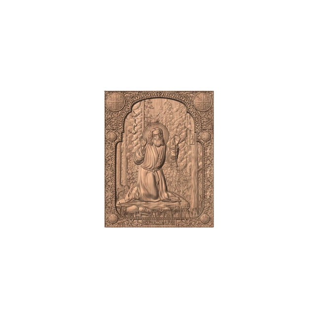 Icoană sculptată în lemn masiv de stejar – Sfântul Serafim de Sarov – 30 x 24 cm