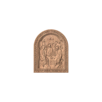 Icoană sculptată în lemn masiv de stejar – Sfânta Treime – 30 x 24 cm