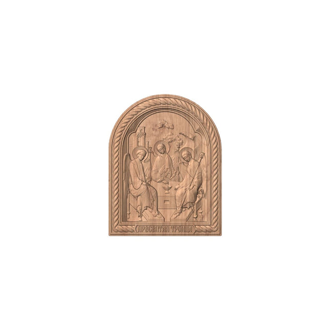 Icoană sculptată în lemn masiv de stejar – Sfânta Treime – 30 x 24 cm