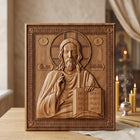 Icoană sculptată în lemn de stejar care îl reprezintă pe Iisus Hristos.
