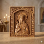 Icoană sculptată în lemn de stejar care o reprezintă pe Sfânta Împărăteasă Elena.